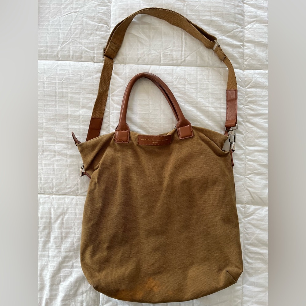 WANT Les Essentiels canvas tote/shopper in camel, w leather handles&details